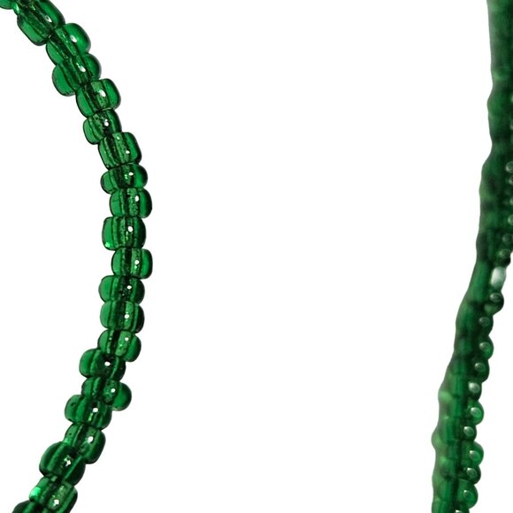 Handcrafted Boho Green Beaded Necklace Multicolor Accents Minimalist Jewelry - Picture 4 of 6